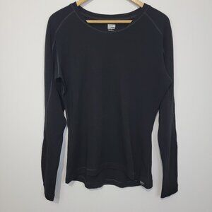 Riding Sport Womens Black Merino Wool Base Layer Top Sz L Long Sleeve Equestrian